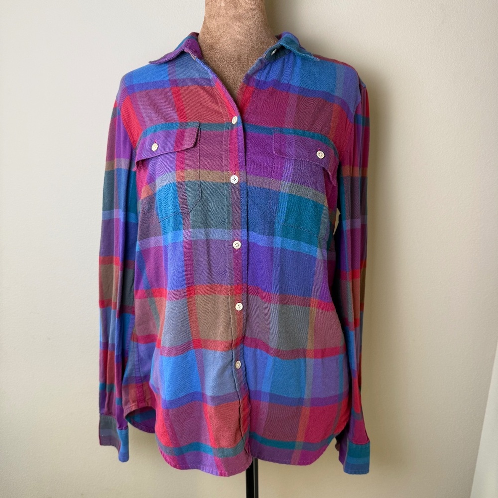 LL Bean Signature Lightweight Flannel Shirt Womens Small Pink Purple Top 293404